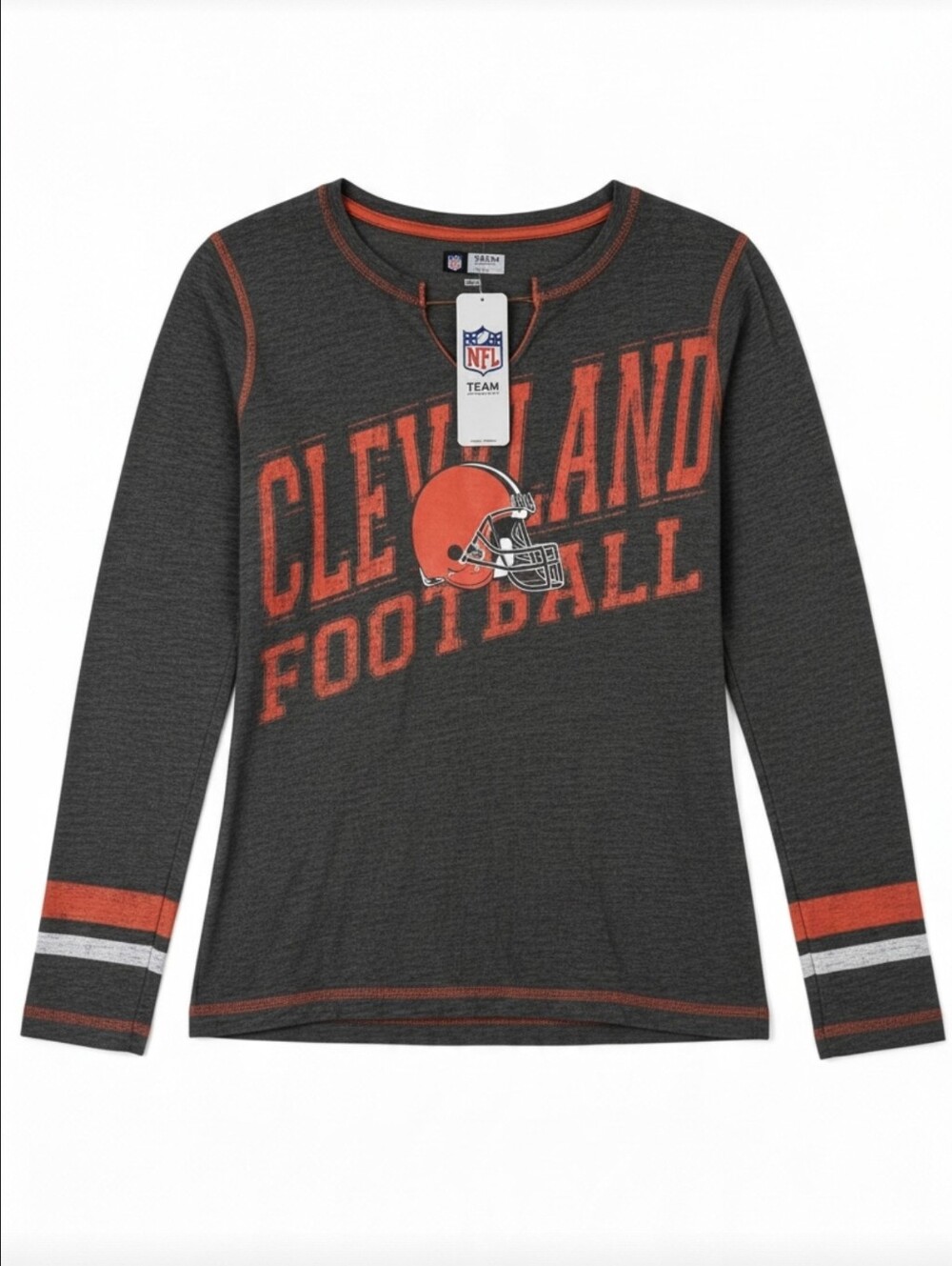 NFL Womens Small Cleveland Football Long Sleeve Shirt NWT Brown Graphic Top - Picture 1 of 5